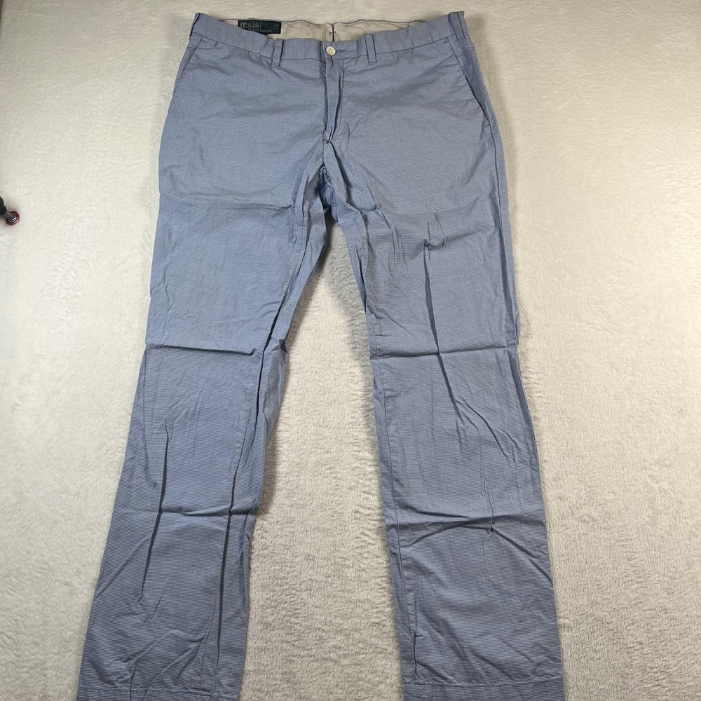 Polo Ralph Lauren Slim GI Fit Pants Mens 34x32 Blue Check Chino Casual Summer